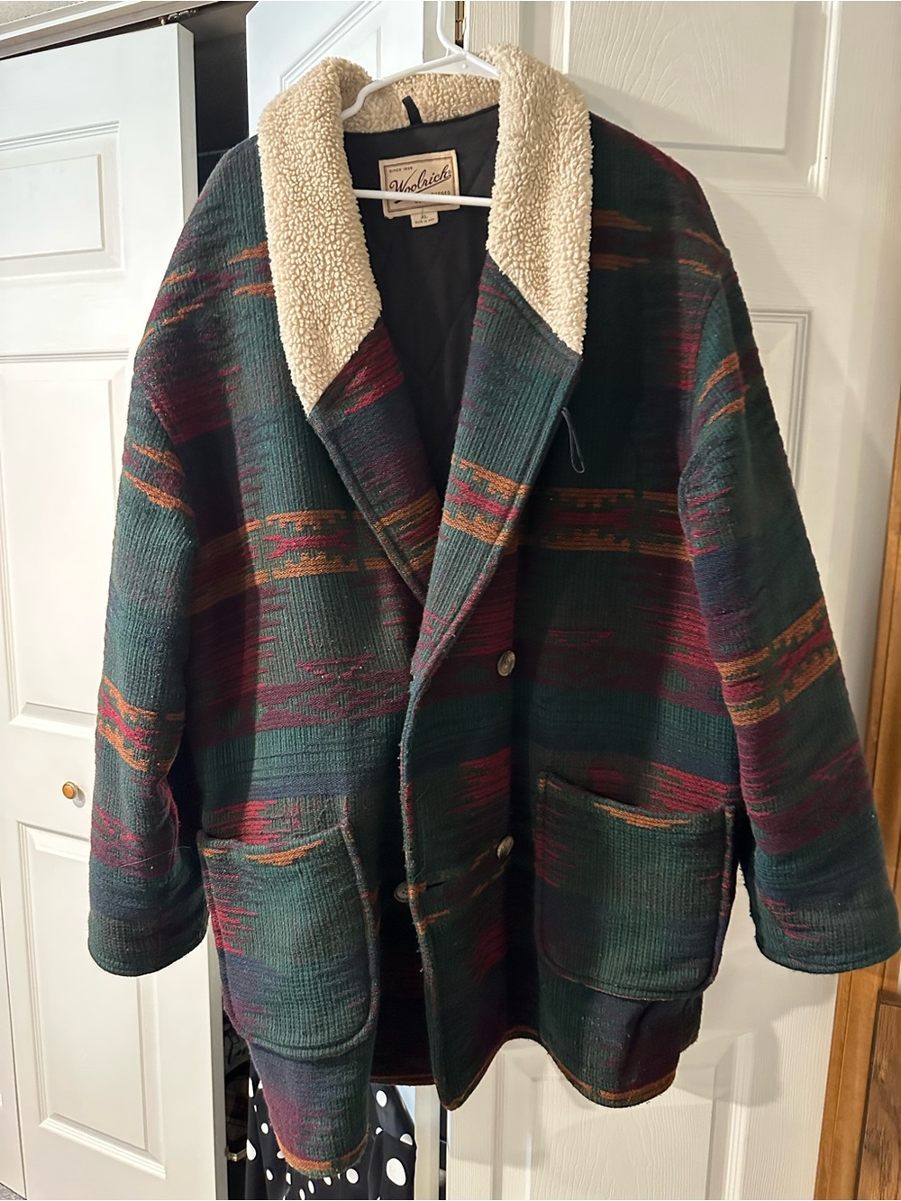 Woolrich Multicolor Green & Burgundy Sherpa-Collar Field Jacket